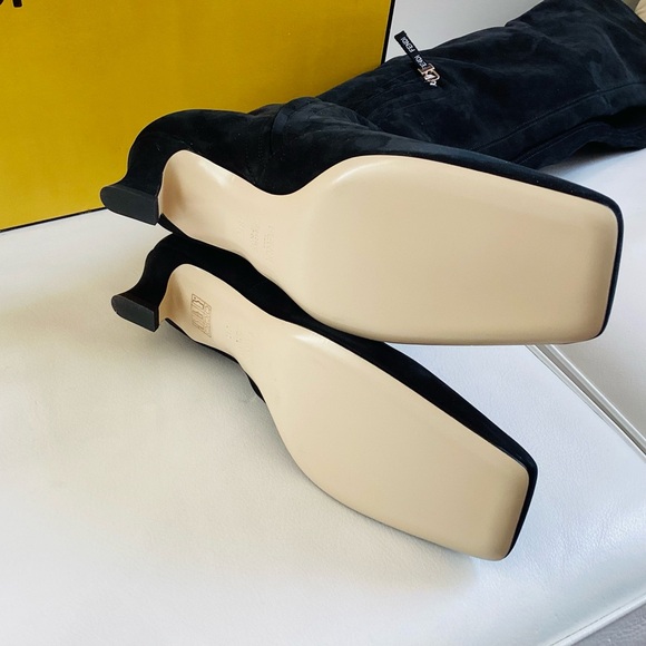 Fendi Black Suede Kitten Heel Over-the-Knee Boots SZ 8.5/38.5 - Picture 8 of 16